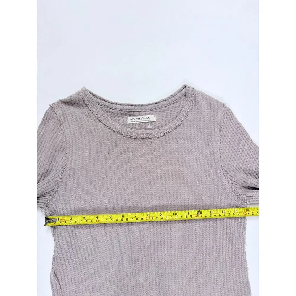 Free People We The Free Waffle Knit Thermal Top Taupe Minimalist Boho Coastal T